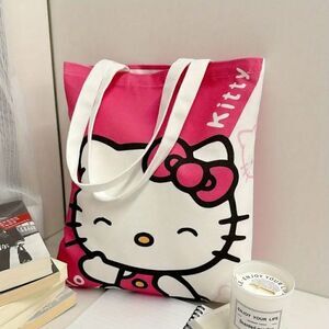 Canvas Tote Bag Hello Kitty Pink and White Shoulder Bag